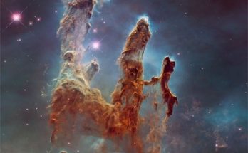 These dark pillars may look destructive, but they are creating stars. This pillar-capturing picture of the Eagle Nebula combines visible light exposures taken with the Hubble Space Telescope with infrared images taken with the James Webb Space Telescope.