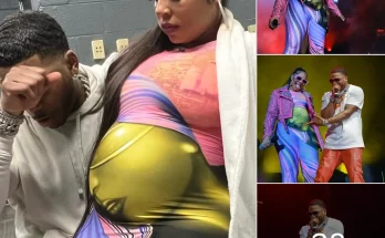 Nelly snuck backstage to take care of his wife Ashanti and complimented her on her beauty after gaining nearly 20kg during pregnancy